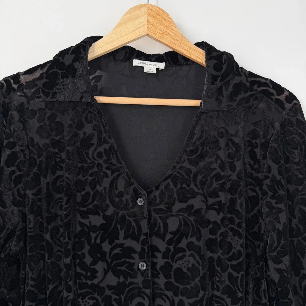 Withcy Whimsygoth Black Velvet Burnout Top Womens Medium Black Bell Sleeve Boho